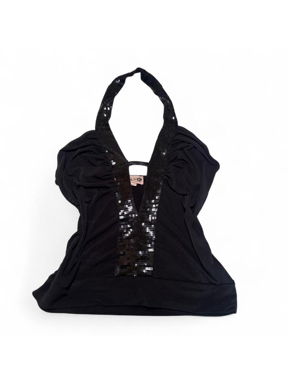 Vintage Luly K NYC black sequin halter top